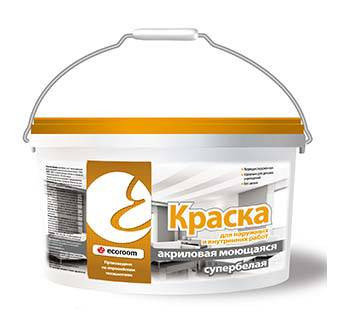 Краска акриловая моющаяся супербелая ECOROOM (1,4кг; 3кг; 7кг;14кг; 45кг)